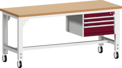 bott Établi modulable roulant cubio, 3 tiroirs, RAL7035 gris clair/RAL3004 rouge pourpre