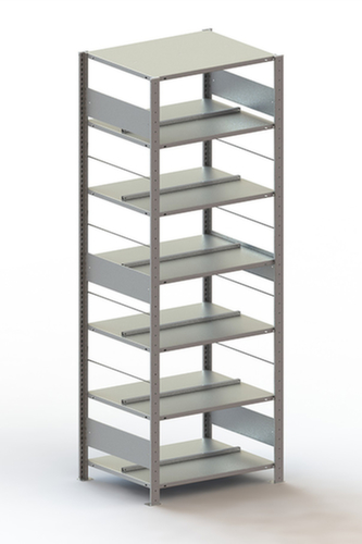 META Etagère à dossiers sans vis pour une utilisation des deux côtés, 7 tablettes, RAL7035 gris clair