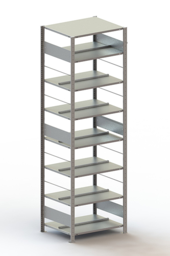 META Etagère à dossiers sans vis pour une utilisation des deux côtés, 8 tablettes, avec revêtement en zinc anti-corrosion