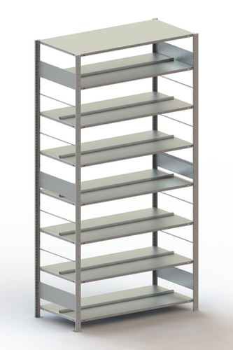 META Etagère à dossiers sans vis pour une utilisation des deux côtés, 8 tablettes, avec revêtement en zinc anti-corrosion