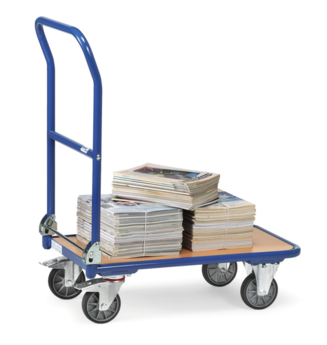 fetra Chariot pliant à barre de poussée avec zone de chargement en bois, force 250 kg, TPE bandage