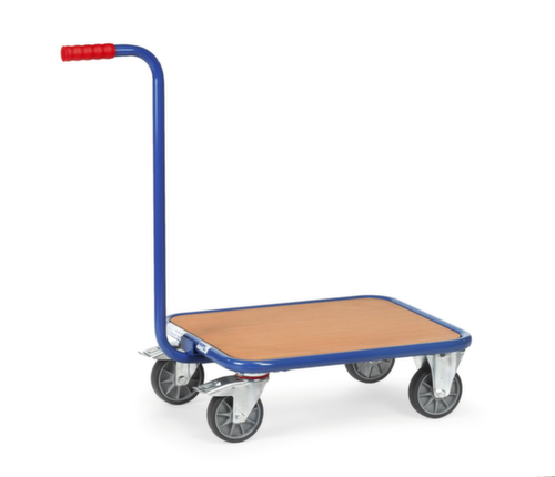 fetra Rouleau à poignée avec plate-forme de chargement en bois, force 250 kg, 2 roulettes pivotantes et 2 roulettes fixes