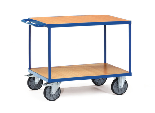 fetra Chariot de table lourd Etagères en bois avec rebord 1200x800 mm, force 600 kg, 2 plateaux