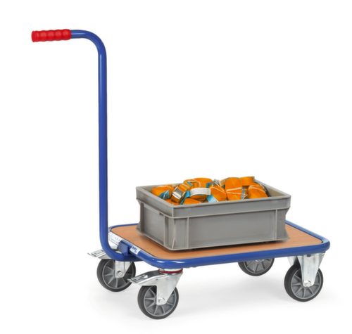 fetra Rouleau à poignée avec plate-forme de chargement en bois, force 250 kg, 2 roulettes pivotantes et 2 roulettes fixes