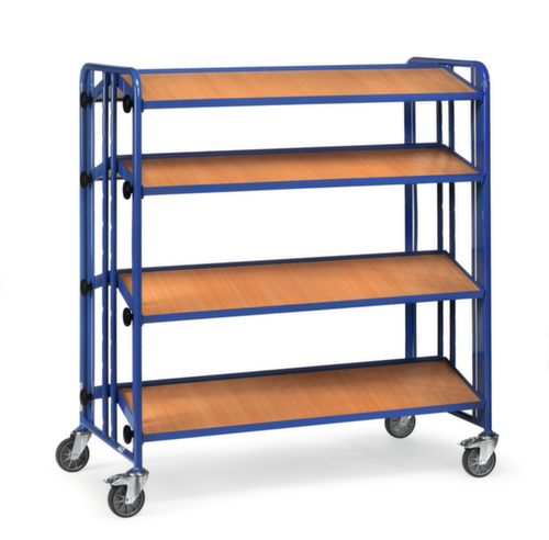 fetra Chariot à étagères avec tablettes en bois inclinables, force 300 kg, 4 plateaux