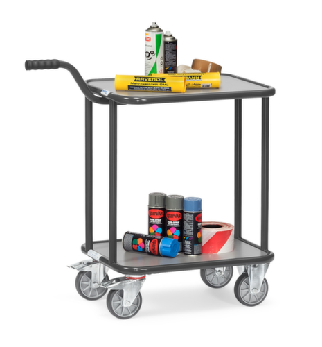 fetra Rouleau à poignée GREY EDITION avec 2 étagères en bois, force 250 kg, 2 roulettes pivotantes et 2 roulettes fixes