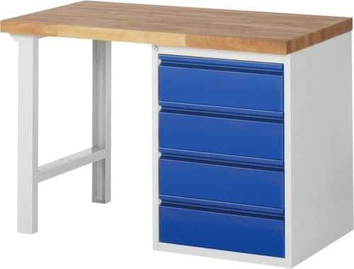 RAU Établi Basic avec soubassements, 4 tiroirs, RAL7035 gris clair/RAL5010 bleu gentiane