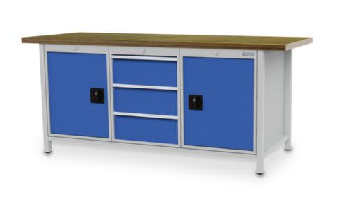 Bedrunka + Hirth Etabli avec plateau en hêtre massif Piétement en plusieurs couleurs, 3 tiroirs, 2 armoires