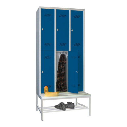 PAVOY Armoire vestiaire à deux niveaux Basis avec banc + 3x2 compartiments, largeur de compartiment 300 mm