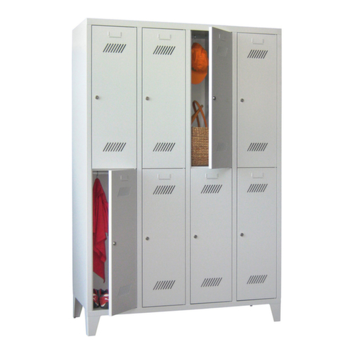 PAVOY Armoire vestiaire à deux niveaux Basis avec 4x2 compartiments, largeur de compartiment 300 mm