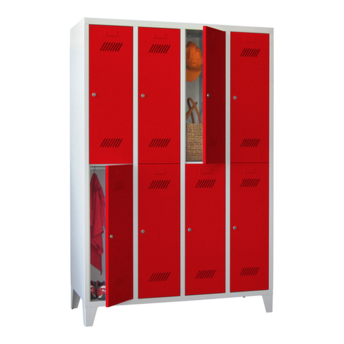 PAVOY Armoire vestiaire à deux niveaux Basis avec 4x2 compartiments, largeur de compartiment 300 mm
