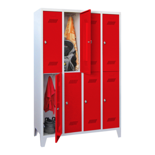 PAVOY Armoire vestiaire à deux niveaux Basis avec 4x2 compartiments, largeur de compartiment 300 mm