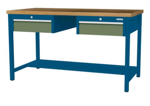 Bedrunka + Hirth Etabli avec plateau en hêtre massif Piétement en plusieurs couleurs, 2 tiroirs, 1/2 tablette