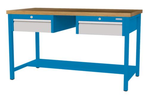 Bedrunka + Hirth Etabli avec plateau en hêtre massif Piétement en plusieurs couleurs, 2 tiroirs, 1/2 tablette