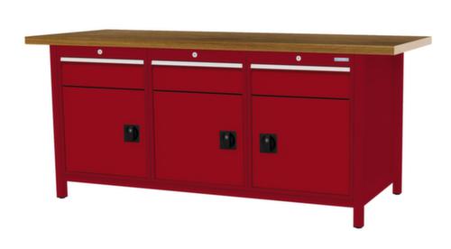 Bedrunka + Hirth Etabli avec plateau en hêtre massif Piétement en plusieurs couleurs, 3 tiroirs, 3 armoires