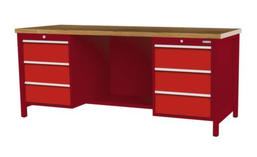 Bedrunka + Hirth Etabli avec plateau en hêtre massif Piétement en plusieurs couleurs, 6 tiroirs, 1/2 tablette