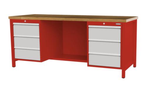 Bedrunka + Hirth Etabli avec plateau en hêtre massif Piétement en plusieurs couleurs, 6 tiroirs, 1/2 tablette