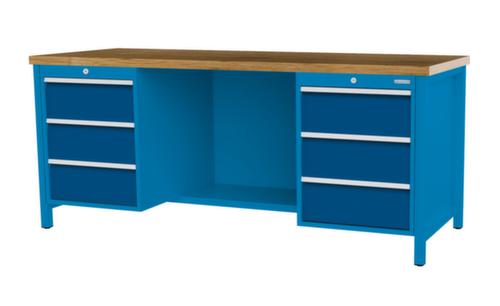 Bedrunka + Hirth Etabli avec plateau en hêtre massif Piétement en plusieurs couleurs, 6 tiroirs, 1/2 tablette