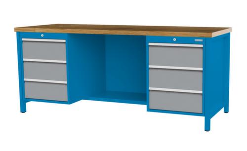 Bedrunka + Hirth Etabli avec plateau en hêtre massif Piétement en plusieurs couleurs, 6 tiroirs, 1/2 tablette