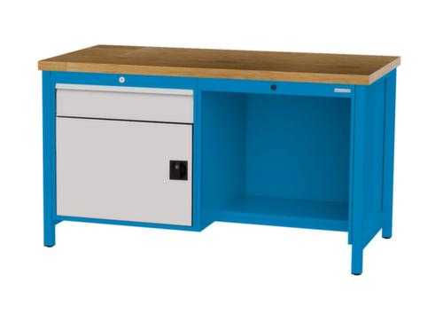 Bedrunka + Hirth Etabli avec plateau en hêtre massif Piétement en plusieurs couleurs, 1 tiroir, 1 armoire, 1/2 tablette