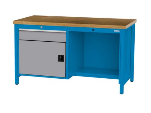 Bedrunka + Hirth Etabli avec plateau en hêtre massif Piétement en plusieurs couleurs, 1 tiroir, 1 armoire, 1/2 tablette