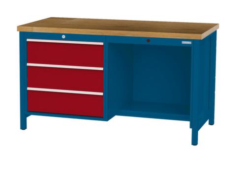 Bedrunka + Hirth Etabli avec plateau en hêtre massif Piétement en plusieurs couleurs, 3 tiroirs, 1/2 tablette