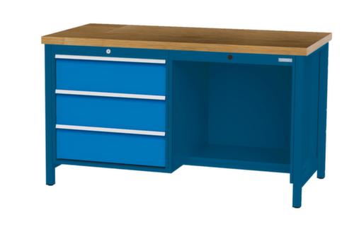 Bedrunka + Hirth Etabli avec plateau en hêtre massif Piétement en plusieurs couleurs, 3 tiroirs, 1/2 tablette