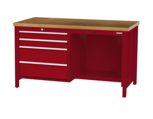 Bedrunka + Hirth Etabli avec plateau en hêtre massif Piétement en plusieurs couleurs, 4 tiroirs, 1/2 tablette