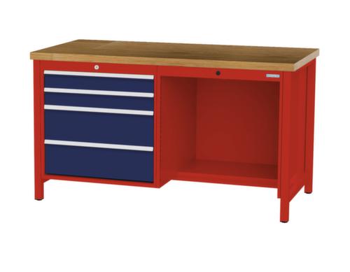 Bedrunka + Hirth Etabli avec plateau en hêtre massif Piétement en plusieurs couleurs, 4 tiroirs, 1/2 tablette