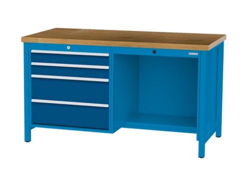 Bedrunka + Hirth Etabli avec plateau en hêtre massif Piétement en plusieurs couleurs, 4 tiroirs, 1/2 tablette