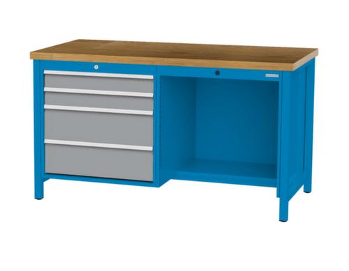 Bedrunka + Hirth Etabli avec plateau en hêtre massif Piétement en plusieurs couleurs, 4 tiroirs, 1/2 tablette