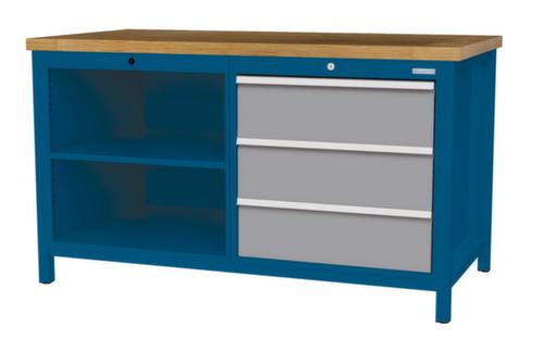 Bedrunka + Hirth Etabli avec plateau en hêtre massif Piétement en plusieurs couleurs, 3 tiroirs, 2 tablettes