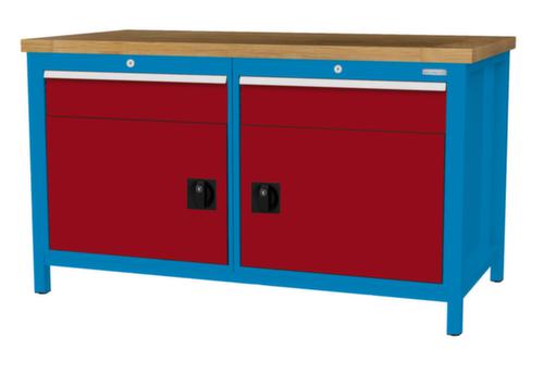 Bedrunka + Hirth Etabli avec plateau en hêtre massif Piétement en plusieurs couleurs, 2 tiroirs, 2 armoires