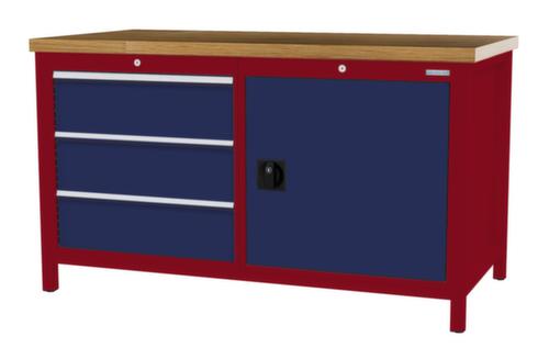 Bedrunka + Hirth Etabli avec plateau en hêtre massif Piétement en plusieurs couleurs, 3 tiroirs, 1 armoire