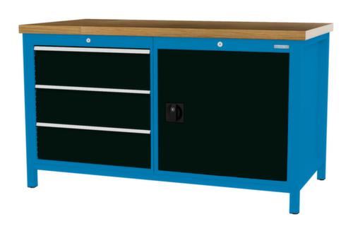 Bedrunka + Hirth Etabli avec plateau en hêtre massif Piétement en plusieurs couleurs, 3 tiroirs, 1 armoire