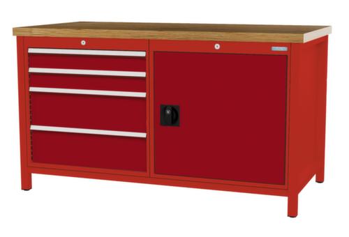 Bedrunka + Hirth Etabli avec plateau en hêtre massif Piétement en plusieurs couleurs, 4 tiroirs, 1 armoire