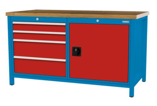 Bedrunka + Hirth Etabli avec plateau en hêtre massif Piétement en plusieurs couleurs, 4 tiroirs, 1 armoire