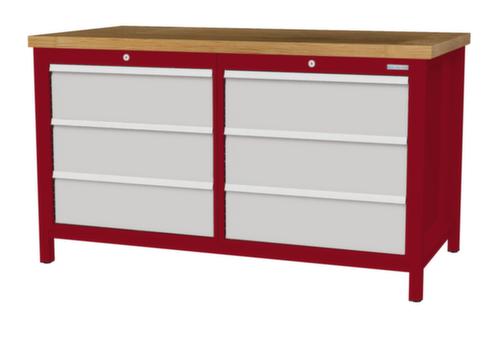 Bedrunka + Hirth Etabli avec plateau en hêtre massif Piétement en plusieurs couleurs, 6 tiroirs