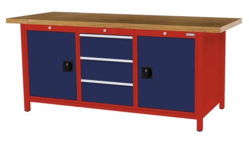 Bedrunka + Hirth Etabli avec plateau en hêtre massif Piétement en plusieurs couleurs, 3 tiroirs, 2 armoires