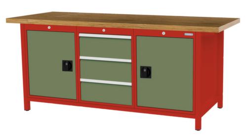 Bedrunka + Hirth Etabli avec plateau en hêtre massif Piétement en plusieurs couleurs, 3 tiroirs, 2 armoires