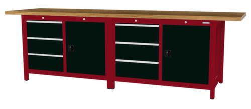 Bedrunka + Hirth Etabli avec plateau en hêtre massif Piétement en plusieurs couleurs, 6 tiroirs, 2 armoires