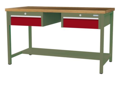 Bedrunka + Hirth Etabli avec plateau en hêtre massif Piétement en plusieurs couleurs, 2 tiroirs, 1/2 tablette
