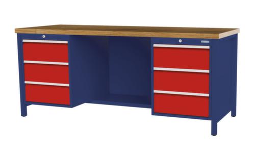 Bedrunka + Hirth Etabli avec plateau en hêtre massif Piétement en plusieurs couleurs, 6 tiroirs, 1/2 tablette