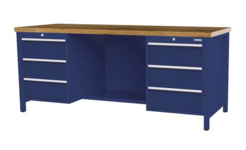 Bedrunka + Hirth Etabli avec plateau en hêtre massif Piétement en plusieurs couleurs, 6 tiroirs, 1/2 tablette