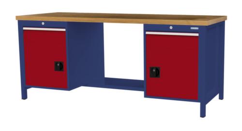 Bedrunka + Hirth Etabli avec plateau en hêtre massif Piétement en plusieurs couleurs, 2 tiroirs, 2 armoires, 1/2 tablette