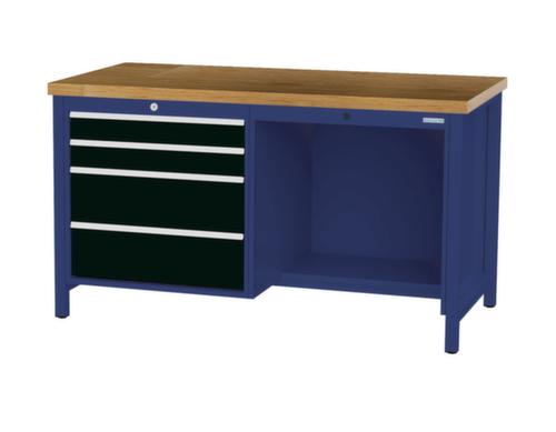 Bedrunka + Hirth Etabli avec plateau en hêtre massif Piétement en plusieurs couleurs, 4 tiroirs, 1/2 tablette