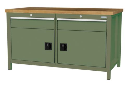 Bedrunka + Hirth Etabli avec plateau en hêtre massif Piétement en plusieurs couleurs, 2 tiroirs, 2 armoires