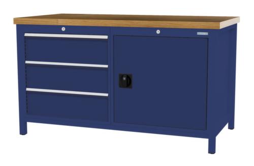 Bedrunka + Hirth Etabli avec plateau en hêtre massif Piétement en plusieurs couleurs, 3 tiroirs, 1 armoire