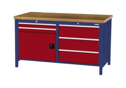 Bedrunka + Hirth Etabli avec plateau en hêtre massif Piétement en plusieurs couleurs, 5 tiroirs, 1 armoire