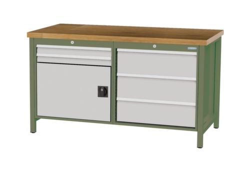 Bedrunka + Hirth Etabli avec plateau en hêtre massif Piétement en plusieurs couleurs, 5 tiroirs, 1 armoire